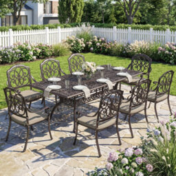 Outsunny 9 Piece Cast Aluminium Garden Dining Set With Cushions, Bronze Tone - thumbnail 8
