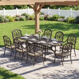 Outsunny 9 Piece Cast Aluminium Garden Dining Set With Cushions, Bronze Tone - thumbnail 9