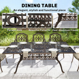 Outsunny 9 Piece Cast Aluminium Garden Dining Set With Cushions, Bronze Tone - thumbnail 6