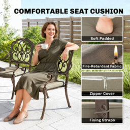 Outsunny 9 Piece Cast Aluminium Garden Dining Set With Cushions, Bronze Tone - thumbnail 5