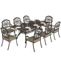 Outsunny 9 Piece Cast Aluminium Garden Dining Set With Cushions, Bronze Tone - thumbnail 2