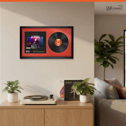 "30X17"" Matte Black Modern Vinyl Record Frame With Poppy Red Mount For 12 Inch Lp Album Cover & Disc - Ak Frames" - thumbnail 5