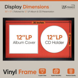 "30X17"" Matte Black Modern Vinyl Record Frame With Poppy Red Mount For 12 Inch Lp Album Cover & Disc - Ak Frames" - thumbnail 2