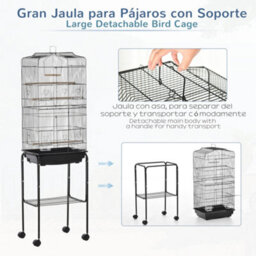 Pawhut Bird Cage For Budgie Finch Canary Parakeet W/ Stand Sliding Tray Black - thumbnail 4