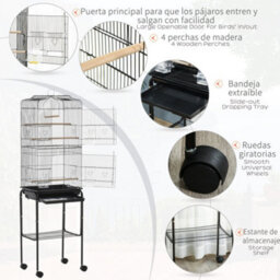 Pawhut Bird Cage For Budgie Finch Canary Parakeet W/ Stand Sliding Tray Black - thumbnail 5