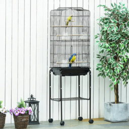 Pawhut Bird Cage For Budgie Finch Canary Parakeet W/ Stand Sliding Tray Black - thumbnail 1