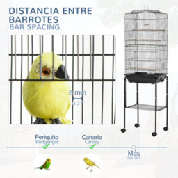 Pawhut Bird Cage For Budgie Finch Canary Parakeet W/ Stand Sliding Tray Black - thumbnail 6