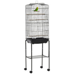 Pawhut Bird Cage For Budgie Finch Canary Parakeet W/ Stand Sliding Tray Black - thumbnail 2