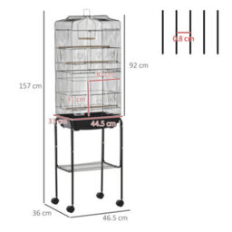 Pawhut Bird Cage For Budgie Finch Canary Parakeet W/ Stand Sliding Tray Black - thumbnail 3