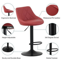 MCC Direct Set Of 2 Height Adjustable Kitchen Bar Stool Breakfast Chairs With Footrest Red - Stanley - thumbnail 2