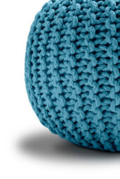 Knitted Pouffe Chunky Round Footstool Ottoman 100% Cotton Handmade Teal - thumbnail 4