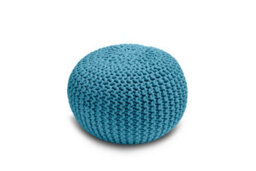 Knitted Pouffe Chunky Round Footstool Ottoman 100% Cotton Handmade Teal