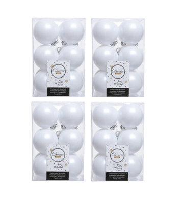 Decoris 4 X 12 Luxury Shatterproof Christmas Baubles Tree Decorations 60mm - Winter White - image 1