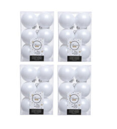 Decoris 4 X 12 Luxury Shatterproof Christmas Baubles Tree Decorations 60mm - Winter White - thumbnail 1