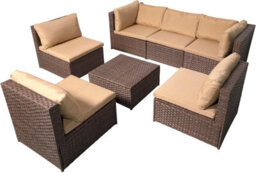 7 Piece Rattan Garden Furniture Set, 6 Seater Corner Sofa With Coffee Table - Brown - thumbnail 4