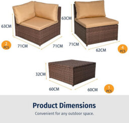 7 Piece Rattan Garden Furniture Set, 6 Seater Corner Sofa With Coffee Table - Brown - thumbnail 7