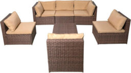 7 Piece Rattan Garden Furniture Set, 6 Seater Corner Sofa With Coffee Table - Brown - thumbnail 5