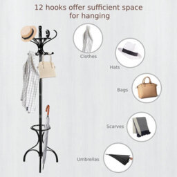 Costway Floor Standing Hat Coat Rack Stand Hanger Umbrella Stand Hall Tree Rack 12 Hook - thumbnail 6