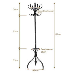 Costway Floor Standing Hat Coat Rack Stand Hanger Umbrella Stand Hall Tree Rack 12 Hook - thumbnail 2