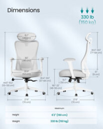 LEDREM Ergonomic Office Chair, Computer Desk Chair, Adjustable Lumbar Support And Headrest, 150 Kg Weight Capacity - thumbnail 3