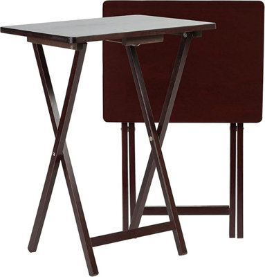 Wood Coffee Table 2 Set, Folding Tv Tray Table For Small Space, Pj Wood Espresso