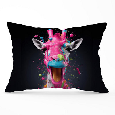 Warren Reed Designer Splashart Giraffe Face Pink Cushions 33Cm X 48Cm