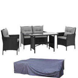 Evre Anthracite Florence Garden Rattan Furniture Dining Set 4 Piece Seat Chair Outdoor Wicker Cover