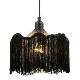 Happy Homewares Striking Black Fringed Smoked Glass Pendant Shade With Long Tassels - thumbnail 3
