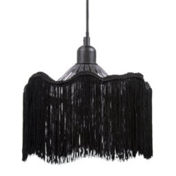 Happy Homewares Striking Black Fringed Smoked Glass Pendant Shade With Long Tassels - thumbnail 2