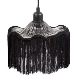 Happy Homewares Striking Black Fringed Smoked Glass Pendant Shade With Long Tassels - thumbnail 1