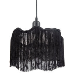Happy Homewares Striking Black Fringed Smoked Glass Pendant Shade With Long Tassels - thumbnail 5