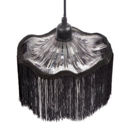 Happy Homewares Striking Black Fringed Smoked Glass Pendant Shade With Long Tassels - thumbnail 4