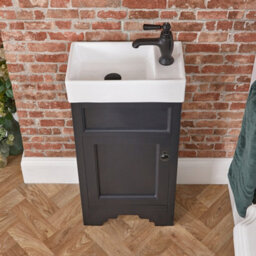 Homestylestore Black Grey 400mm Bathroom Vanity Unit With Basin And Black Round Handles - thumbnail 2