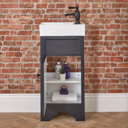 Homestylestore Black Grey 400mm Bathroom Vanity Unit With Basin And Black Round Handles - thumbnail 3