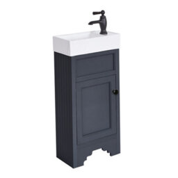 Homestylestore Black Grey 400mm Bathroom Vanity Unit With Basin And Black Round Handles - thumbnail 1