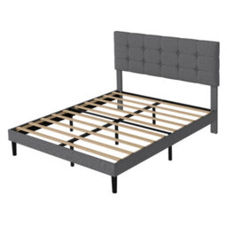 Levede Bed Frame Upholstered Linen Headboard Tufted Wooden Slat Double Grey - thumbnail 2