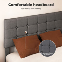 Levede Bed Frame Upholstered Linen Headboard Tufted Wooden Slat Double Grey - thumbnail 7