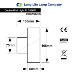 Long Life Lamps Company Matt White Finish Stainless Steel Up Down Wall Light Gu10 Ip20 Indoor Use Zlc056W - thumbnail 2