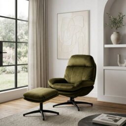 Velvet Blue Swivel Armchair With Footstool - thumbnail 9