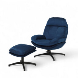 Velvet Blue Swivel Armchair With Footstool - thumbnail 5