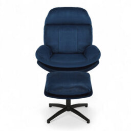 Velvet Blue Swivel Armchair With Footstool - thumbnail 3