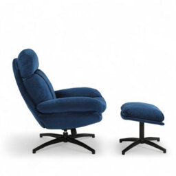 Velvet Blue Swivel Armchair With Footstool - thumbnail 6