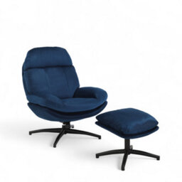 Velvet Blue Swivel Armchair With Footstool - thumbnail 4