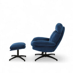 Velvet Blue Swivel Armchair With Footstool - thumbnail 7