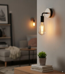 Matt Black Antique Brass Effect Wired Wall Light - thumbnail 7