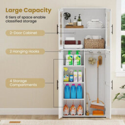Wooden Broom Closet Utility Organizer Cabinet With Enclosed Doors - thumbnail 4