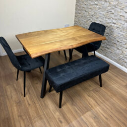 Doubs Dining Table Set 120Cm Natural Wood Dining Set With 2 Black Velvet Chairs And 2 Benches - thumbnail 3