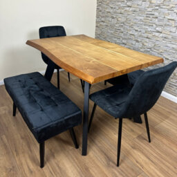 Doubs Dining Table Set 120Cm Natural Wood Dining Set With 2 Black Velvet Chairs And 2 Benches - thumbnail 6