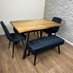 Doubs Dining Table Set 120Cm Natural Wood Dining Set With 2 Black Velvet Chairs And 2 Benches - thumbnail 4