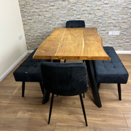 Doubs Dining Table Set 120Cm Natural Wood Dining Set With 2 Black Velvet Chairs And 2 Benches - thumbnail 5